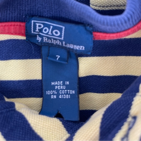 POLO By RALPH LAUREN: Navy/Yellow Striped Polo Shirt, Size 7 - Picture 3 of 4